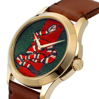Gucci Le Marche Des Merveilles Green and Red Dial Brown Leather Strap Unisex Watch - YA1264012 Watches Gucci   