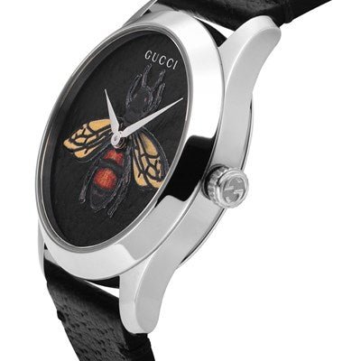 Gucci G Timeless Bee Black Dial Black Leather Watch For Women - YA1264067 Watches Gucci   