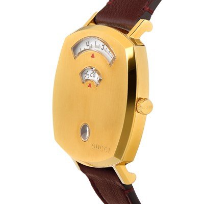 Gucci Grip Yellow Gold Dial Maroon Leather Strap Watch For Women - YA157405 Watches Gucci   