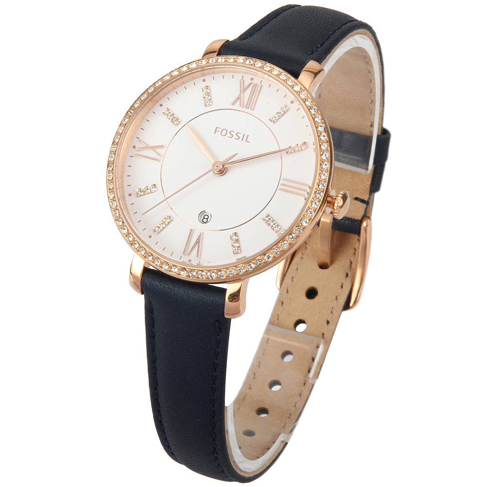 Fossil Jacqueline White Dial Blue Leather Strap Watch for Women - ES4291 Watches Fossil   