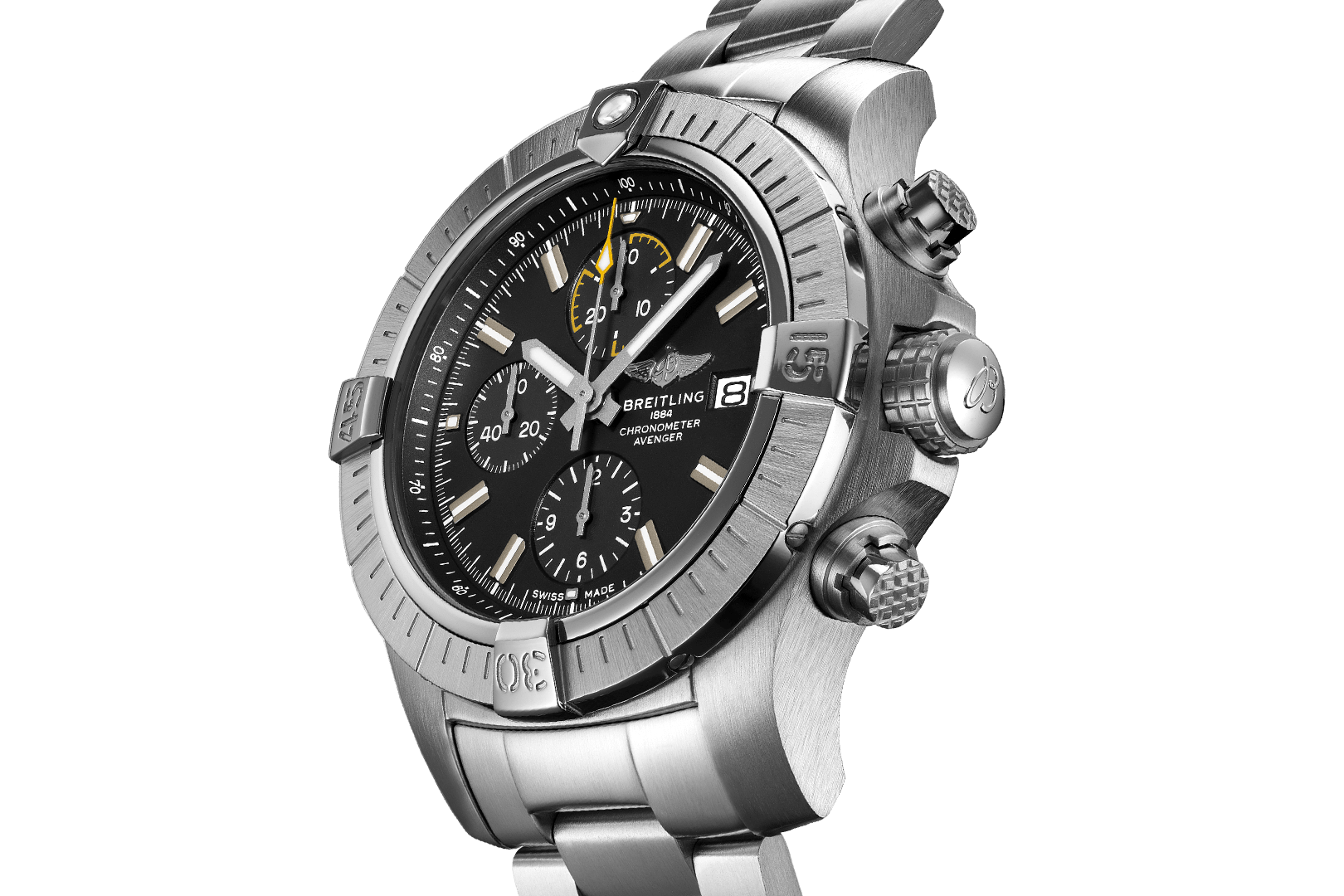Breitling Avenger Chronograph 45mm Black Dial Silver Steel Strap Watch for Men - A13317101B1A1 Watches Breitling   