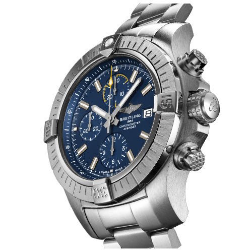 Breitling Avenger Chronograph 45mm Blue Dial Silver Steel Strap Watch for Men - A13317101C1A1 Watches Breitling   