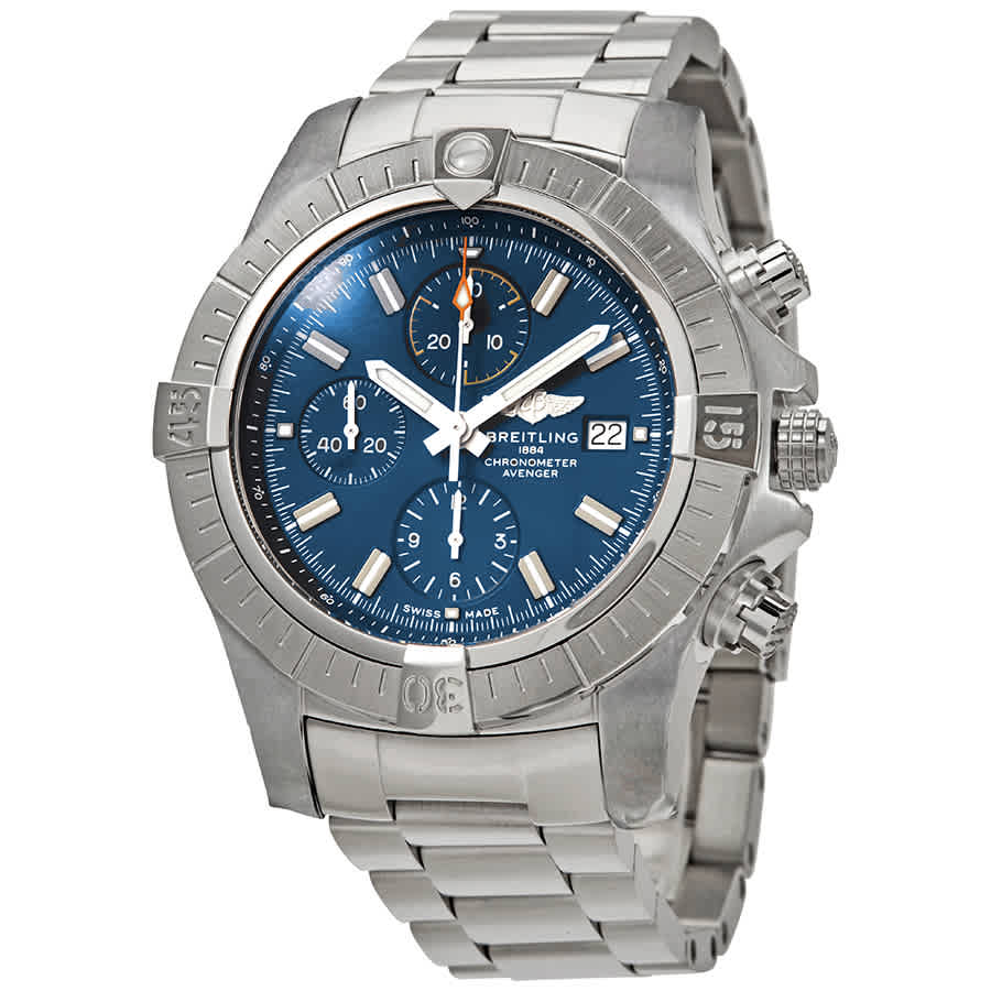 Breitling Avenger Chronograph 45mm Blue Dial Silver Steel Strap Watch for Men - A13317101C1A1 Watches Breitling   