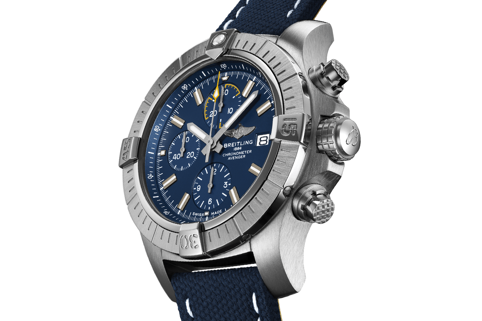 Breitling Avenger Chronograph 45mm Blue Dial Blue Calfskin Strap Watch for Men - A13317101C1X2 Watches Breitling   