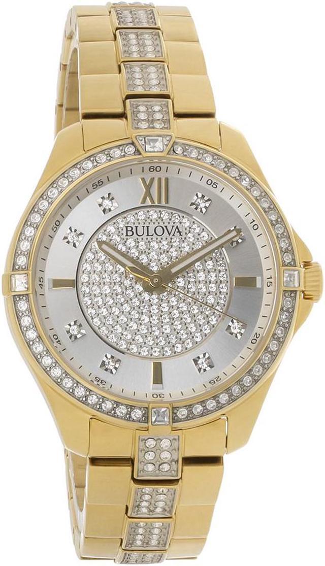 Bulova Crystal Collection Silver Crystal Dial Gold Steel Strap Watch for Women - 98L228 Watches Bulova   