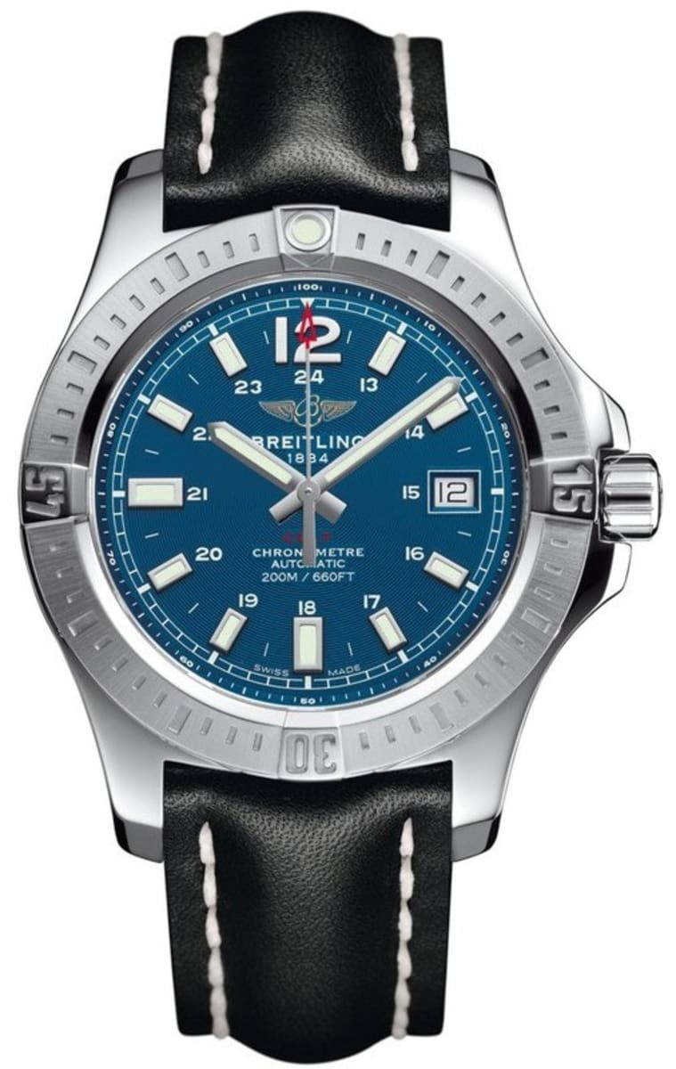 Breitling Colt Automatic Blue Dial Black Leather Strap 41mm Mens Watch - A1731311/G934/428X Watches Breitling   