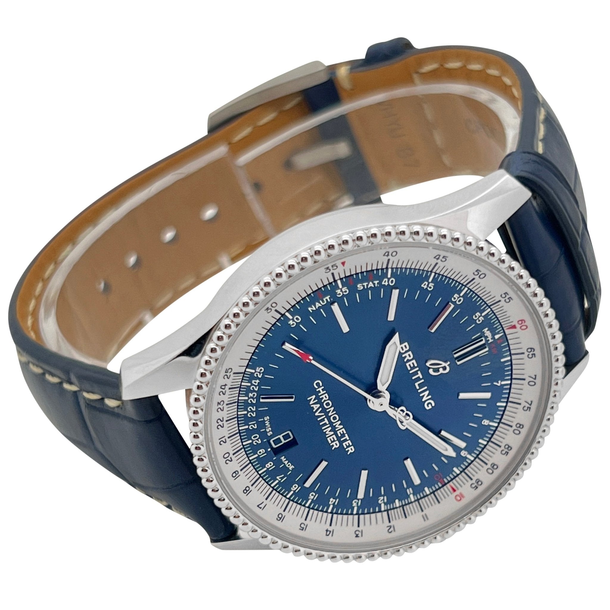 Breitling Navitimer Automatic 38mm Blue Dial Blue Leather Strap Mens Watch - A17325211C1P1 Watches Breitling   