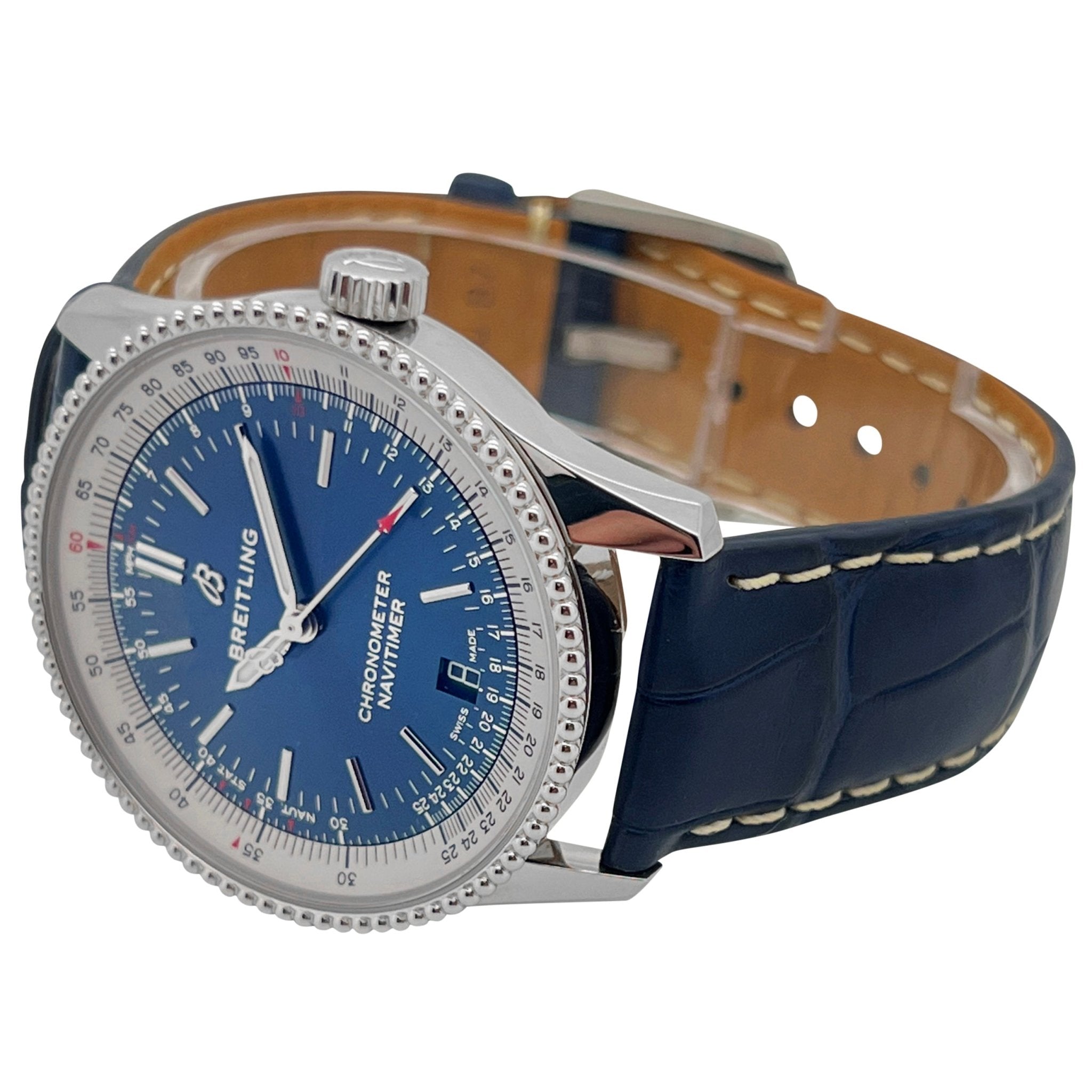 Breitling Navitimer Automatic 38mm Blue Dial Blue Leather Strap Mens Watch - A17325211C1P1 Watches Breitling   