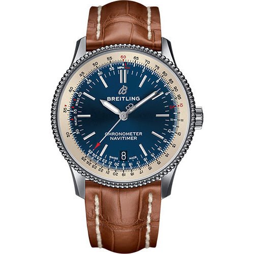 Breitling Navitimer Automatic 38mm Blue Dial Brown Leather Strap Mens Watch - A17325211C1P2 Watches Breitling   