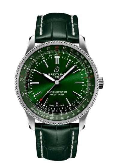 Breitling Navitimer Automatic 41mm Green Dial Green Leather Strap Watch for Men - A17326361L1P1 Watches Breitling   