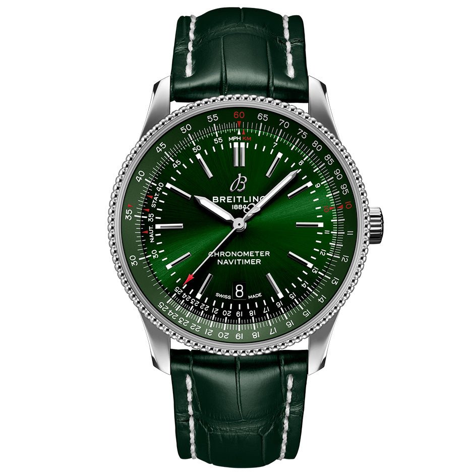 Breitling Navitimer Automatic 41mm Green Dial Green Leather Strap Watch for Men - A17326361L1P1 Watches Breitling   