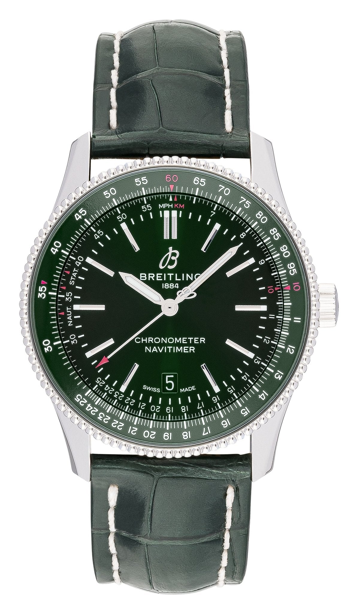 Breitling Navitimer Automatic 41mm Green Dial Green Leather Strap Watch for Men - A17326361L1P1 Watches Breitling   