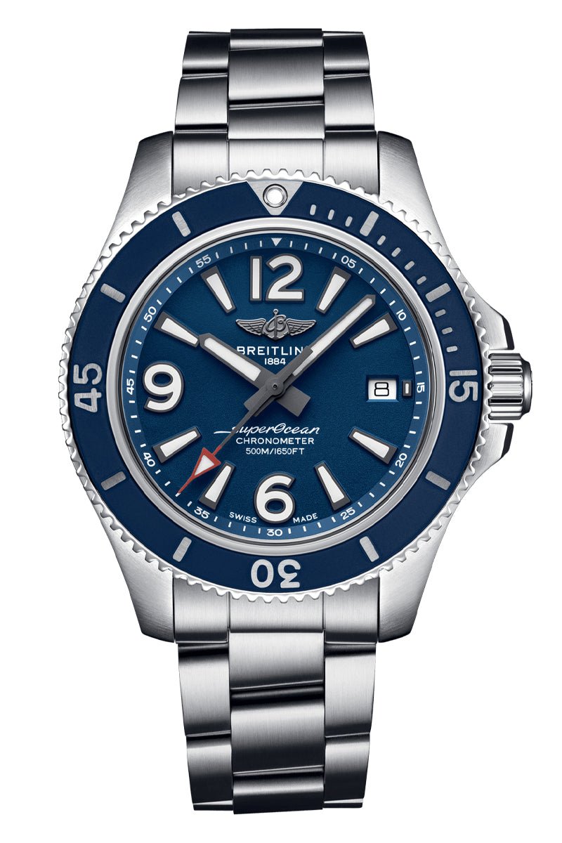 Breitling Superocean Automatic 42mm Blue Dial Silver Steel Strap Watch for Men - A17366D81C1A1 Watches Breitling   