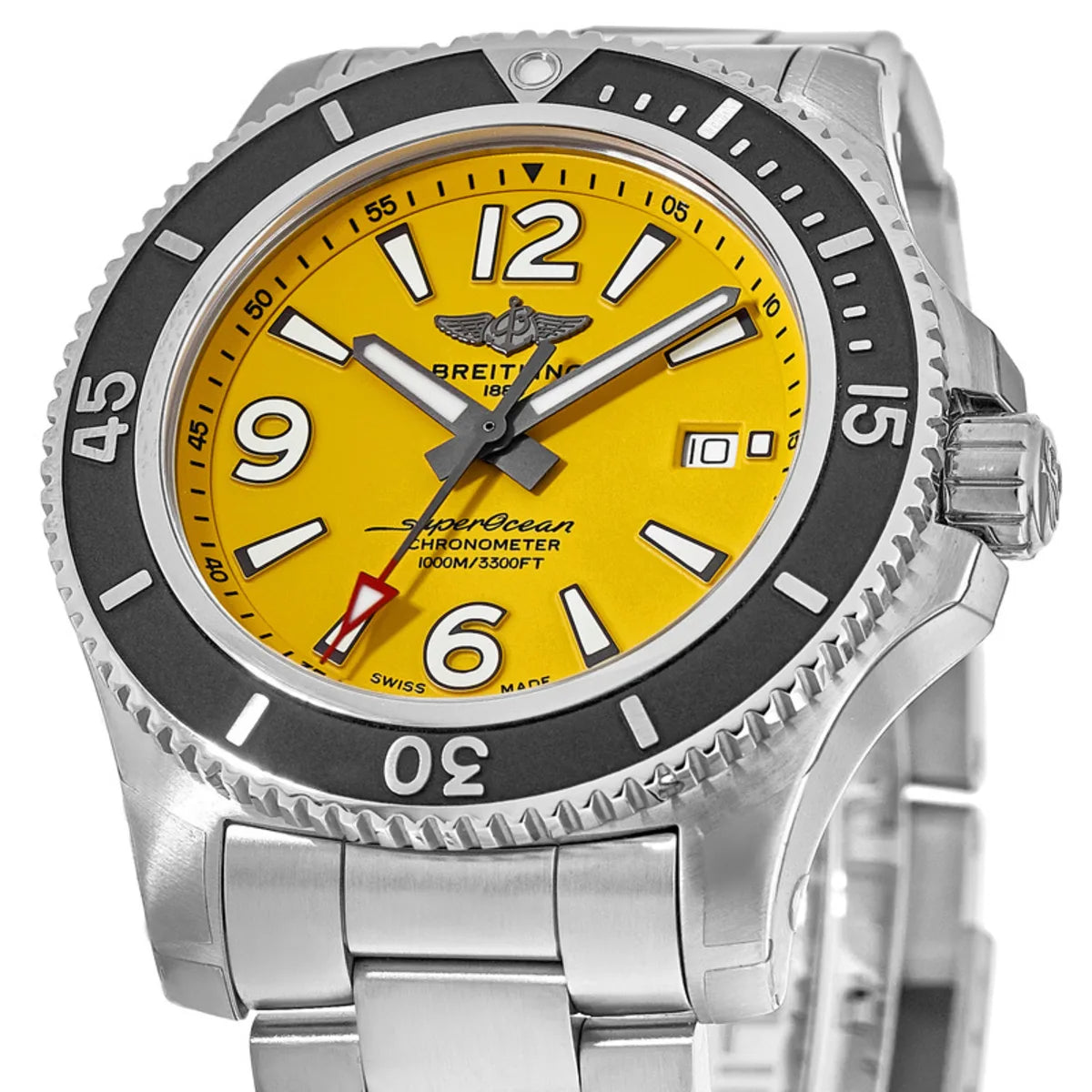 Breitling Superocean Automatic 44mm Yellow Dial Silver Steel Strap Watch for Men - A17375211/1A1 Watches Breitling   