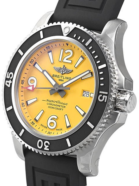 Breitling Superocean Automatic 44mm Yellow Dial Black Rubber Strap Watch for Men - A17367021I1S1 Watches Breitling   