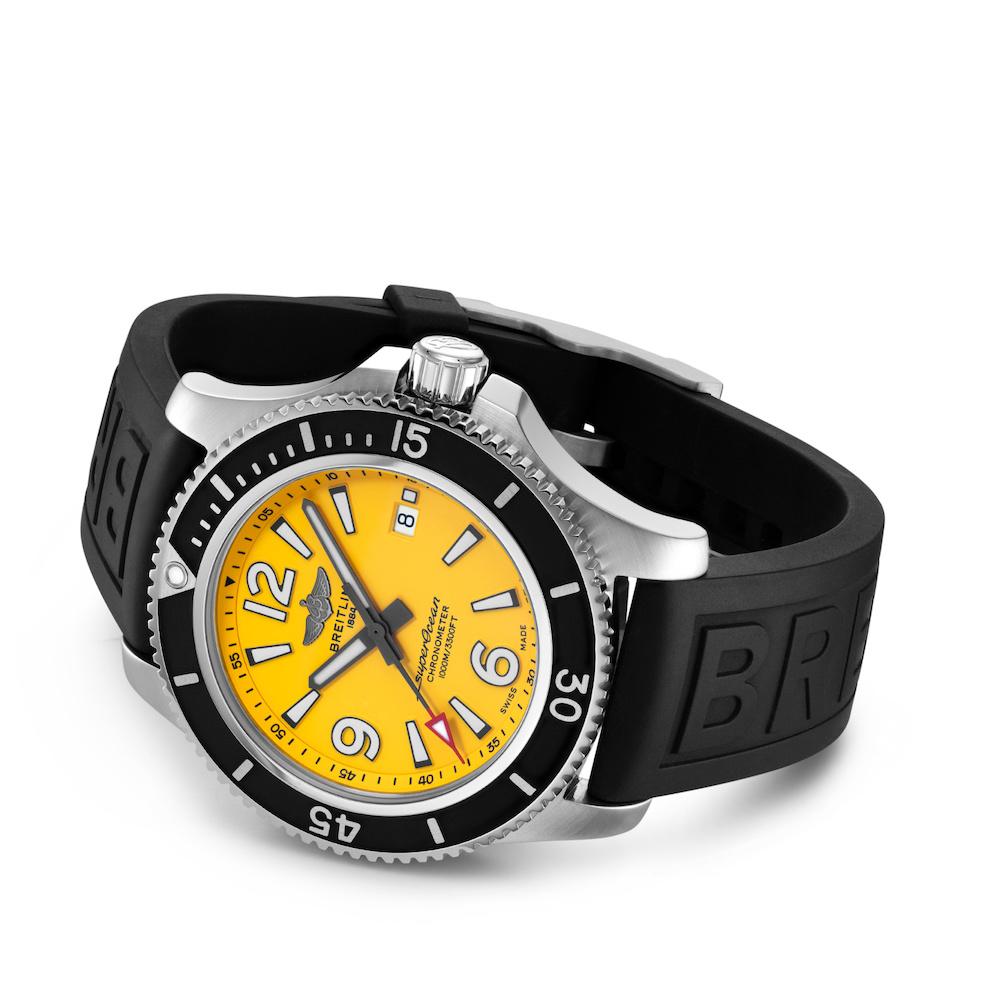 Breitling Superocean Automatic 44mm Yellow Dial Black Rubber Strap Watch for Men - A17367021I1S1 Watches Breitling   