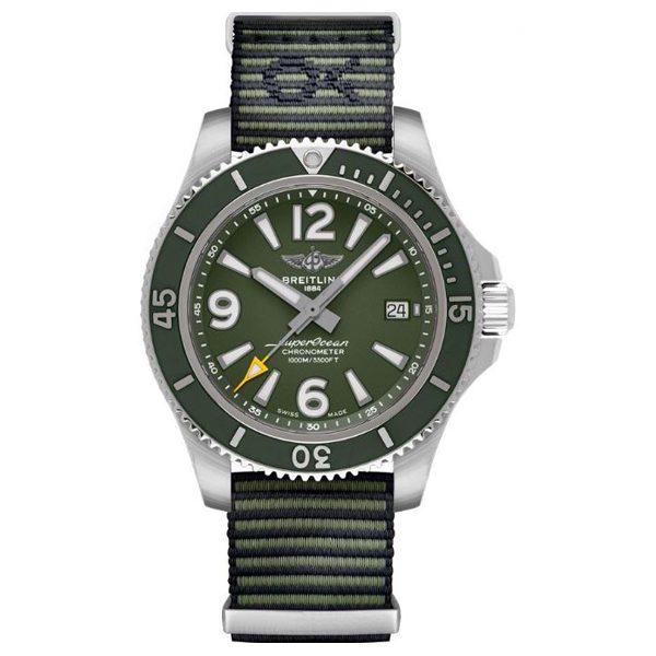 Breitling Superocean Automatic 44mm Outerknown Green Dial Green Nylon Strap Watch for Men - A17367A11L1W1 Watches Breitling   