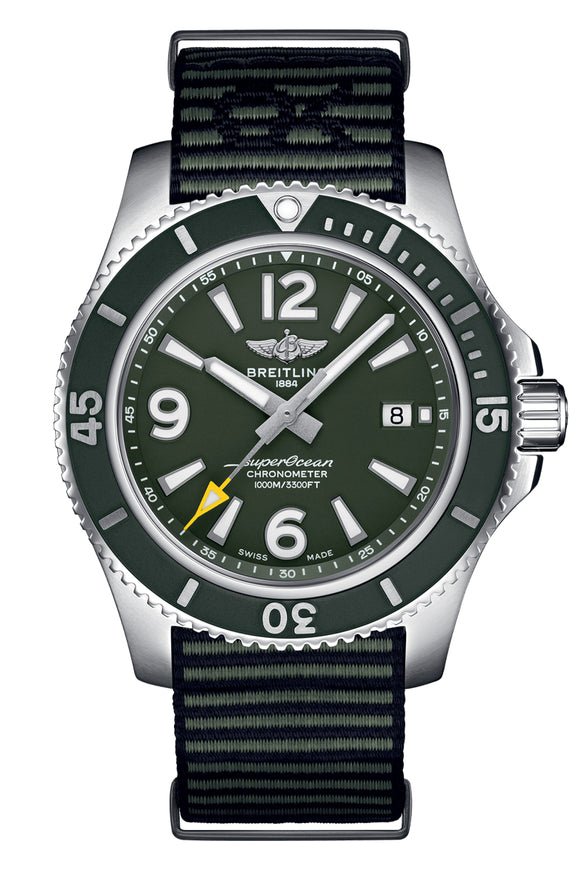 Breitling Superocean Automatic 44mm Outerknown Green Dial Green Nylon Strap Watch for Men - A17367A11L1W1 Watches Breitling   