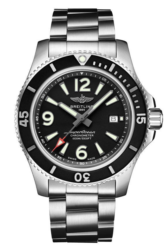 Breitling Superocean Automatic 44mm Black Dial Silver Steel Strap Watch for Men - A17367D71B1A1 Watches Breitling   