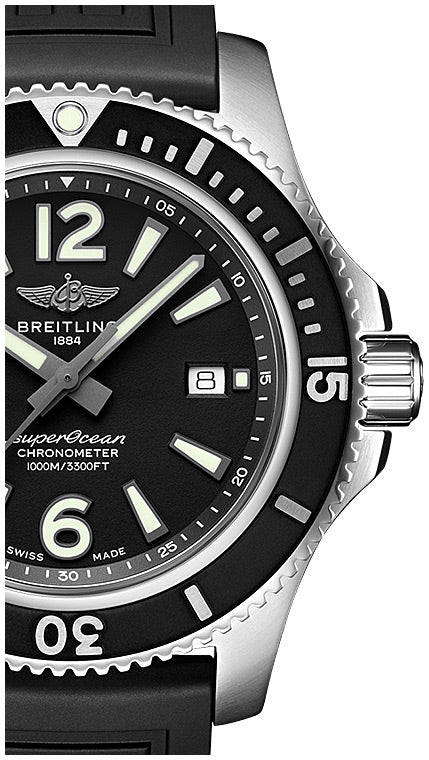 Breitling Superocean II 44mm Black Dial Black Rubber Strap Watch for Men - A17367D71B1S2 Watches Breitling   