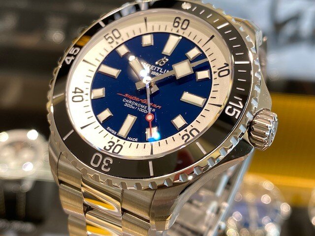 Breitling Superocean Automatic 44mm Blue Dial Silver Steel Strap Watch for Men - A17376211C1A1 Watches Breitling   