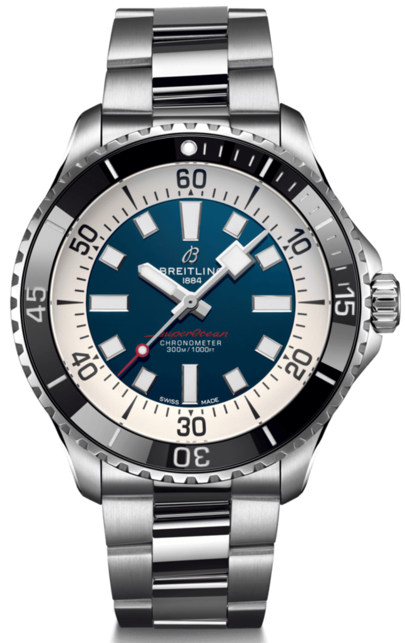 Breitling Superocean Automatic 44mm Blue Dial Silver Steel Strap Watch for Men - A17376211C1A1 Watches Breitling   