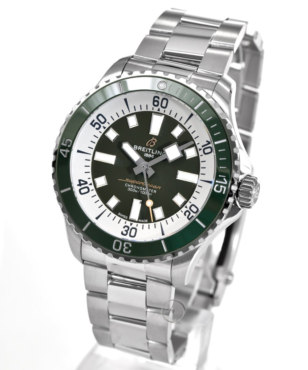 Breitling Superocean Automatic 44mm Navy Green Dial Green Rubber Strap Watch for Men - A17376A31L1A1 Watches Breitling   