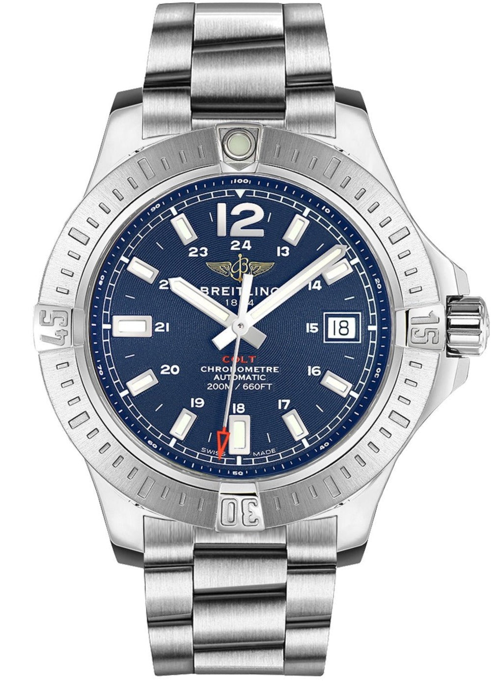 Breitling Colt Automatic 44mm Blue Dial Silver Steel Strap Mens Watch - A1738811/C906/173A Watches Breitling   