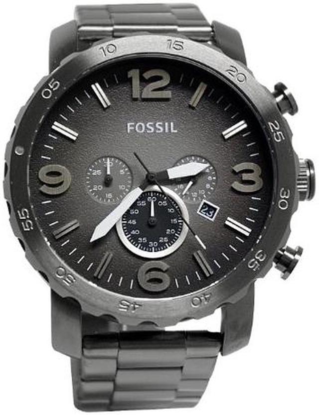 Fossil Nate Chronograph Gunmetal Dial Grey Steel Strap Watch for Men - JR1437 Watches Fossil   