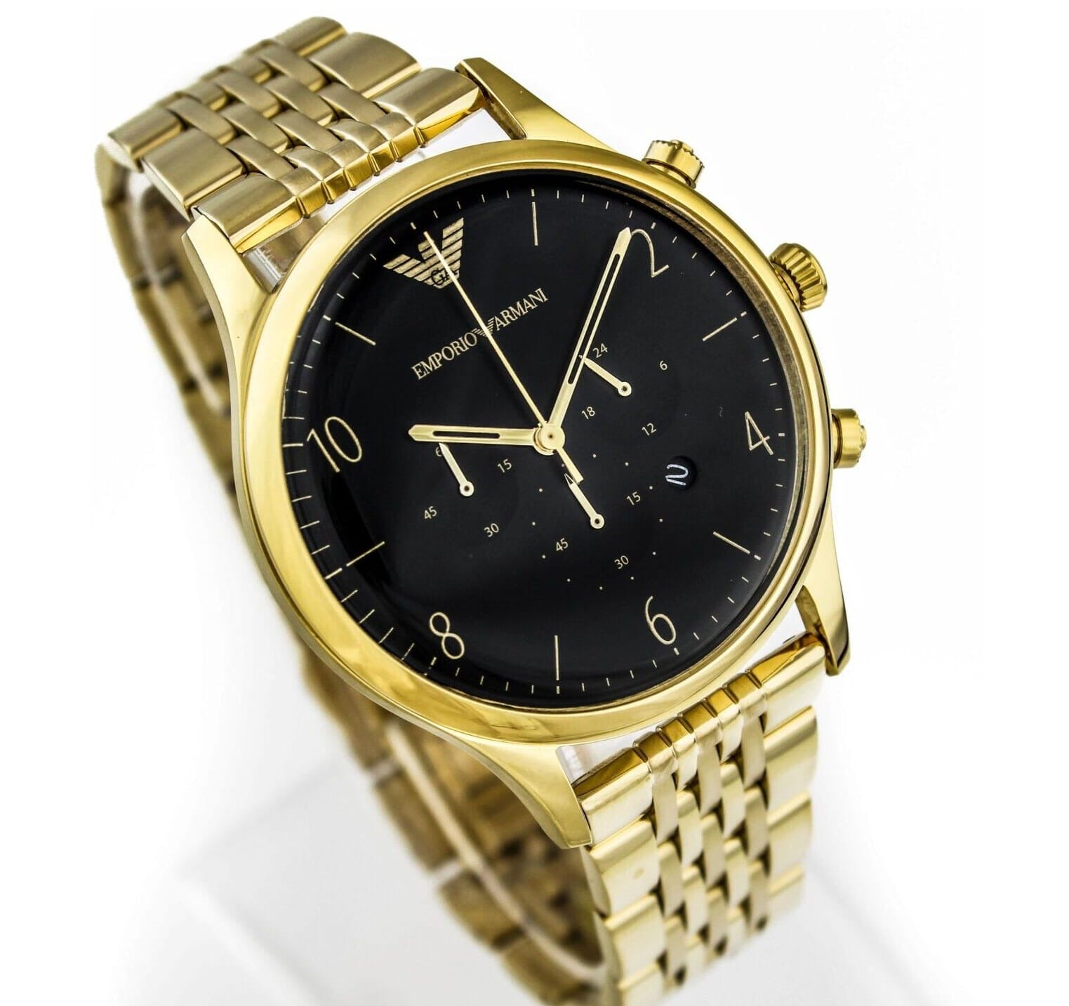 Emporio Armani Classic Chronograph Black Dial Gold Stainless Steel Watch For Men - AR1893 Watches Emporio Armani   