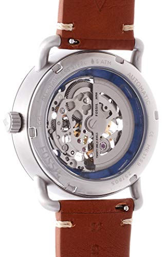 Fossil Commuter Automatic Skeleton Blue Dial Brown Leather Strap Watch for Men - ME3159 Watches Fossil   