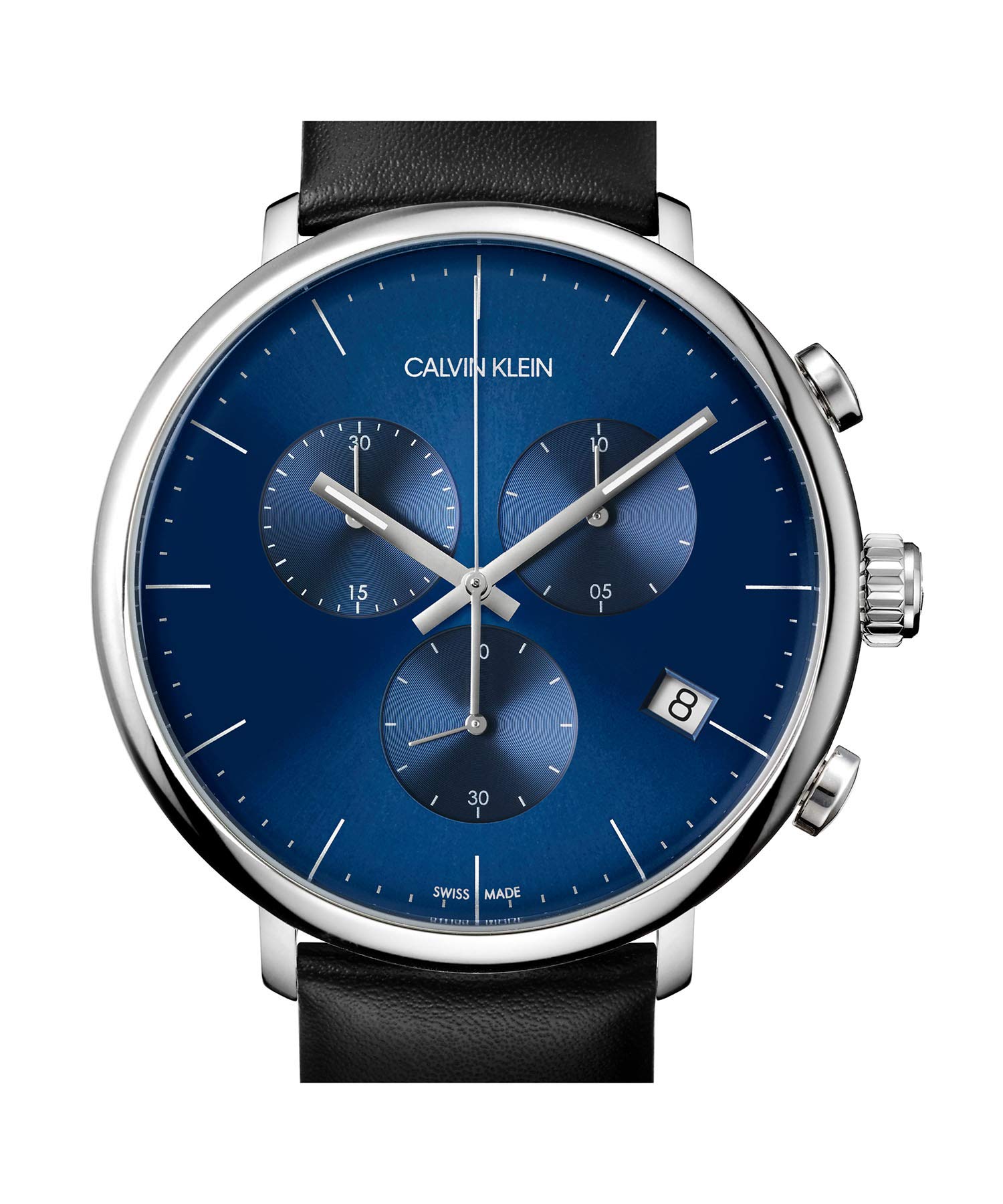 Calvin Klein High Noon Chronograph Blue Dial Black Leather Strap Watch for Men - K8M271CN Watches Calvin Klein   