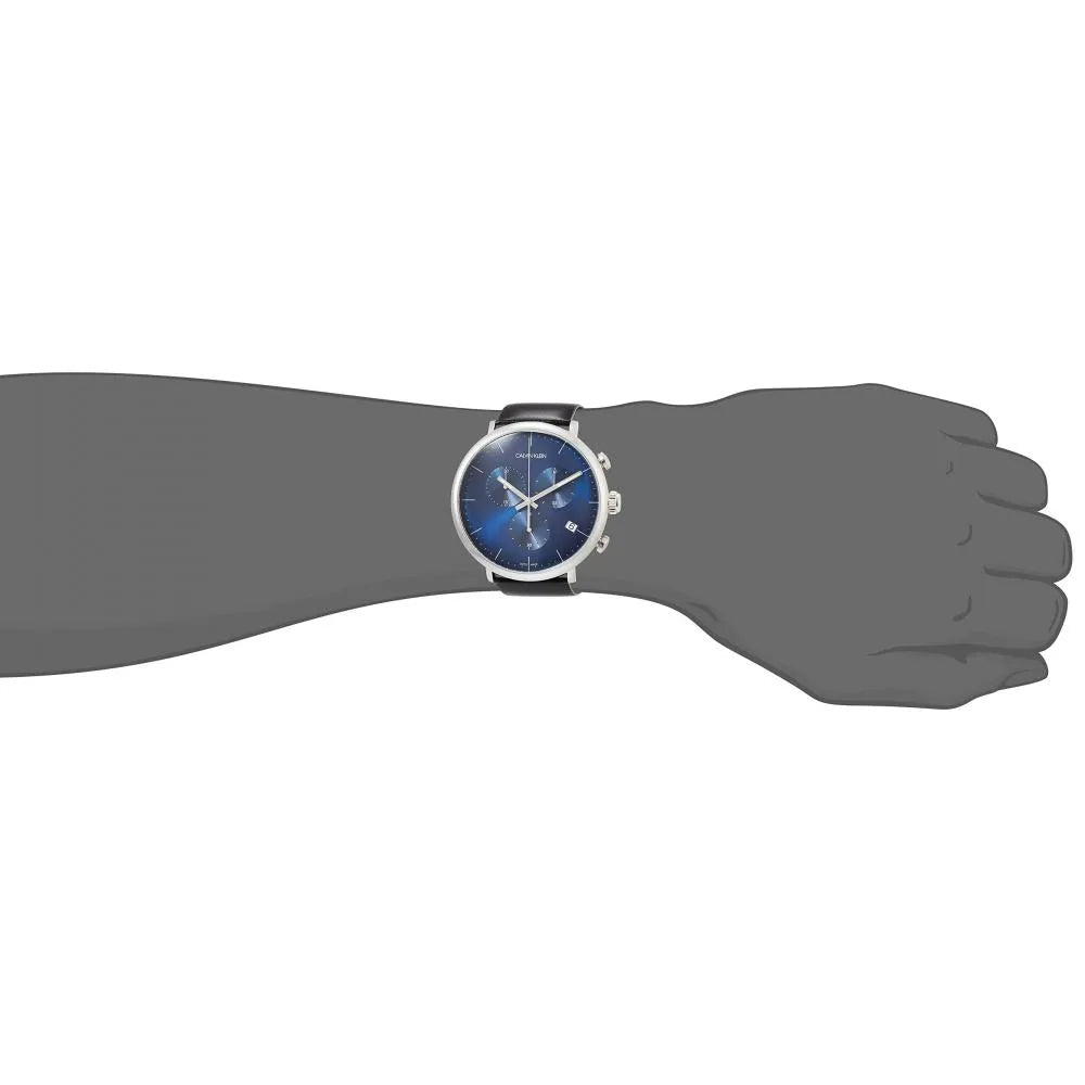 Calvin Klein High Noon Chronograph Blue Dial Black Leather Strap Watch for Men - K8M271CN Watches Calvin Klein   