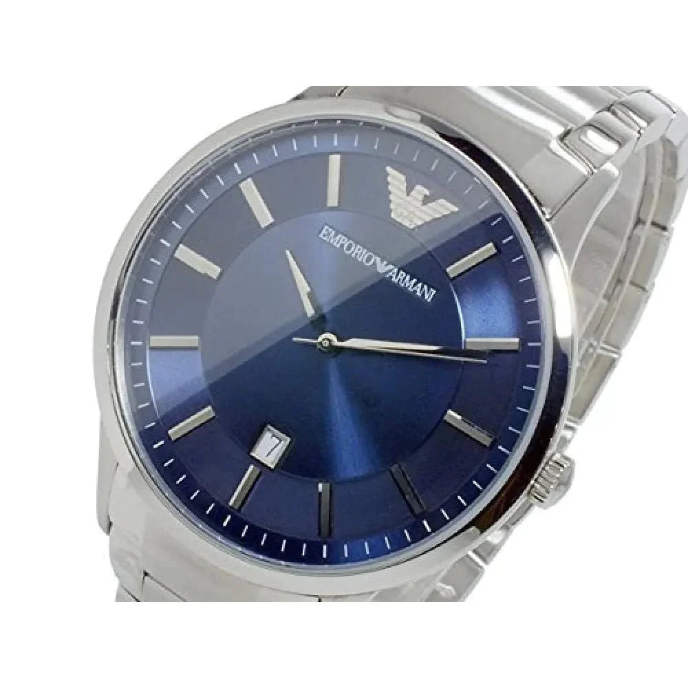 Emporio Armani Renato Blue Dial Silver Stainless Steel Strap Watch For Men - AR2477 Watches Emporio Armani   