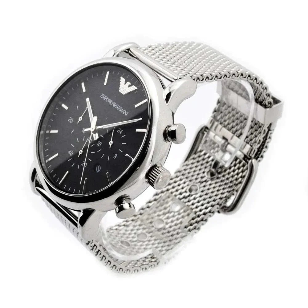 Emporio Armani Classic Chronograph Black Dial Silver Mesh Bracelet Watch For Men - AR1808 Watches Emporio Armani   