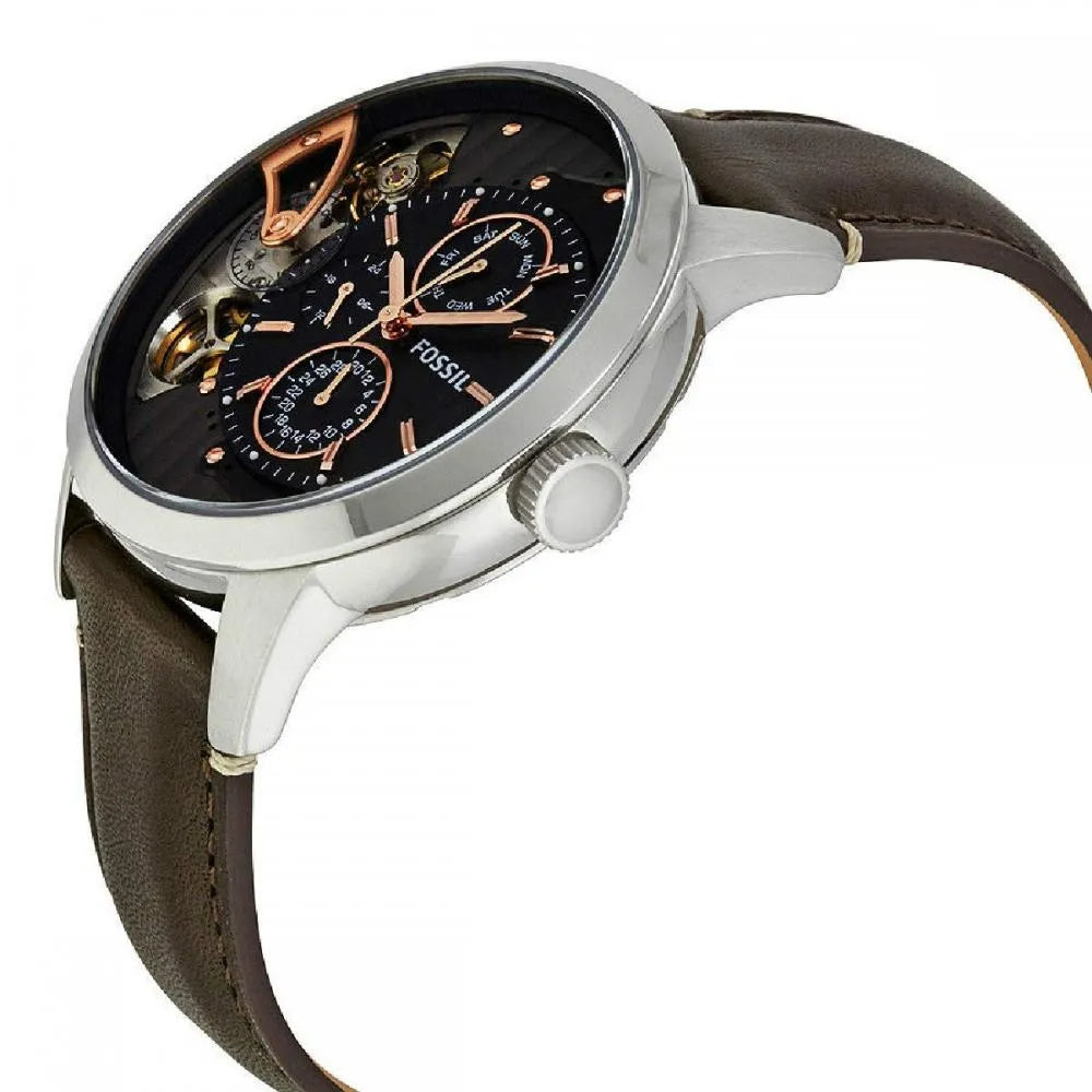 Fossil Townsman Automatic Black Dial Brown Leather Strap Watch for Men -  ME1163 Watches Fossil   