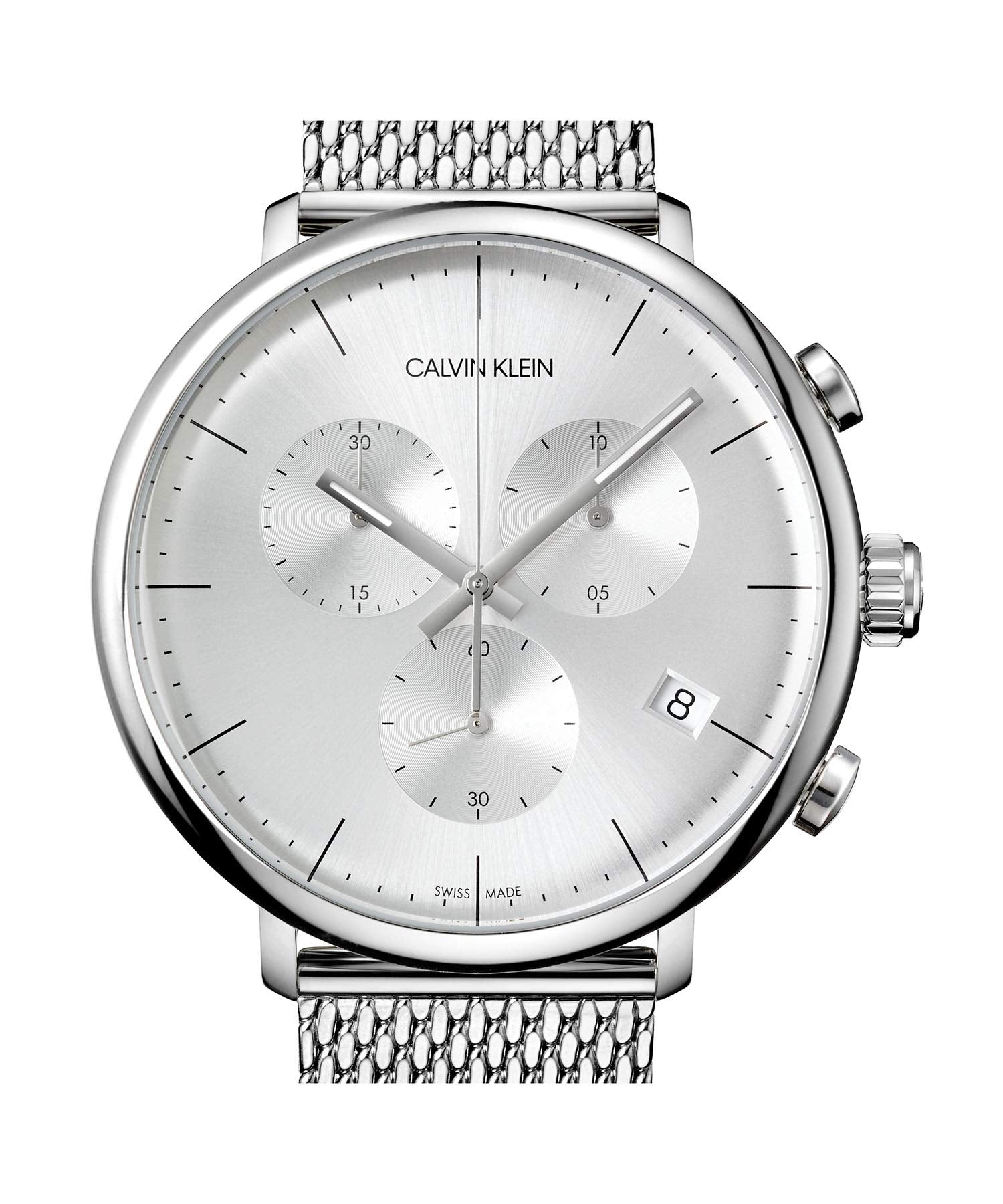 Calvin Klein High Noon Silver Dial Silver Mesh Bracelet Watch for Men - K8M27126 Watches Calvin Klein   