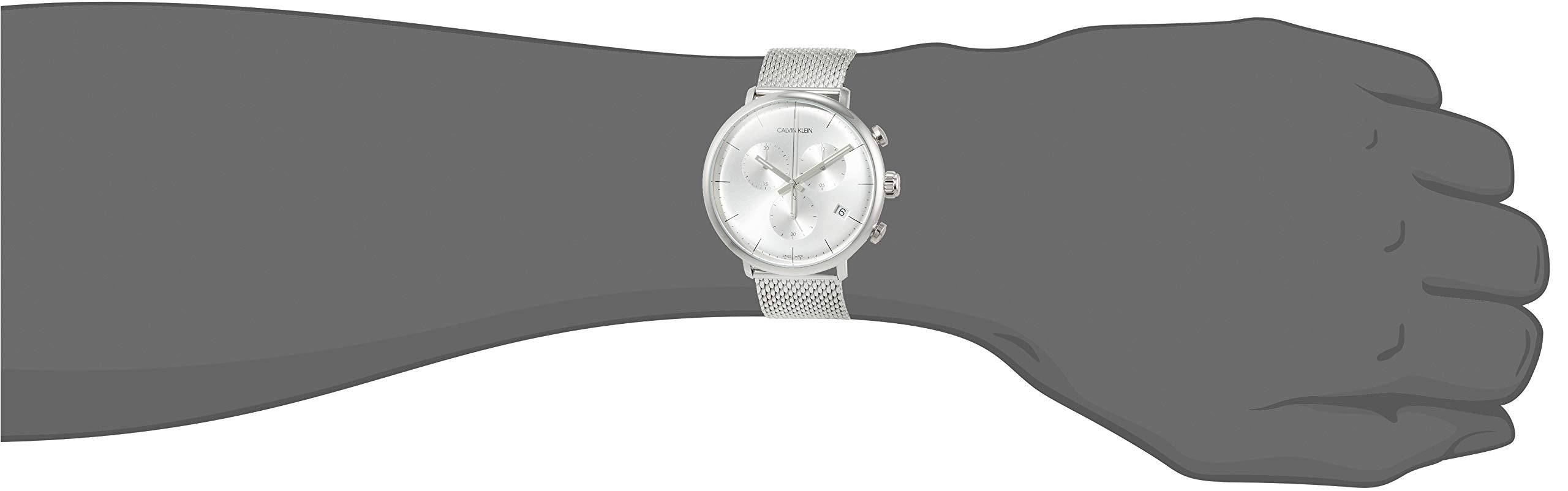 Calvin Klein High Noon Silver Dial Silver Mesh Bracelet Watch for Men - K8M27126 Watches Calvin Klein   