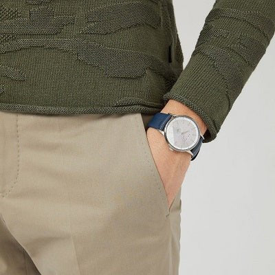 Emporio Armani Renato White DIal Blue Leather Strap Watch For Men - AR11119 Watches Emporio Armani   