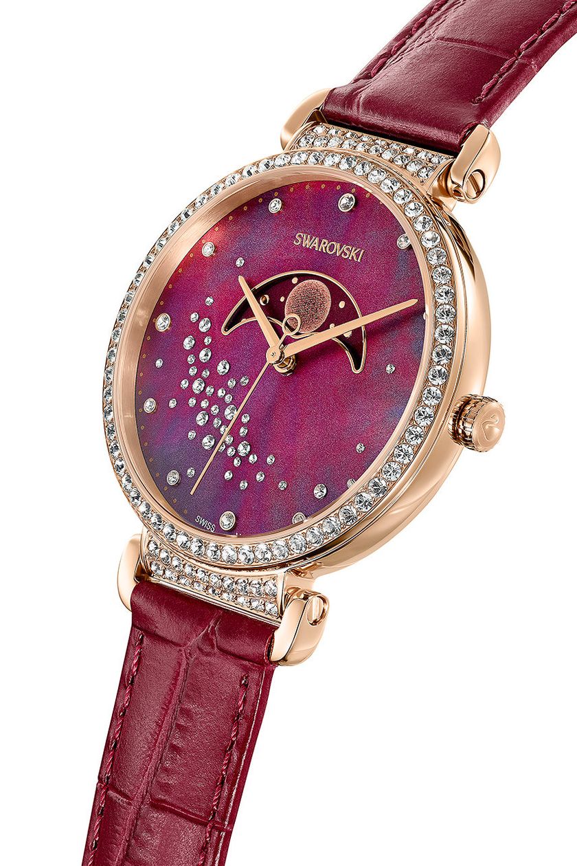 Swarovski Passage Moon Phase Red Dial Red Leather Strap Watch for Women - 5613323 Watches Swarovski   