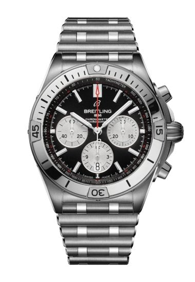 Breitling Chronomat B01 42mm Black Dial Silver Steel Strap Watch for Men - AB0134101B1A1 Watches Breitling   
