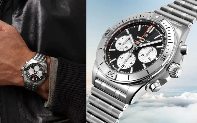 Breitling Chronomat B01 42mm Black Dial Silver Steel Strap Watch for Men - AB0134101B1A1 Watches Breitling   