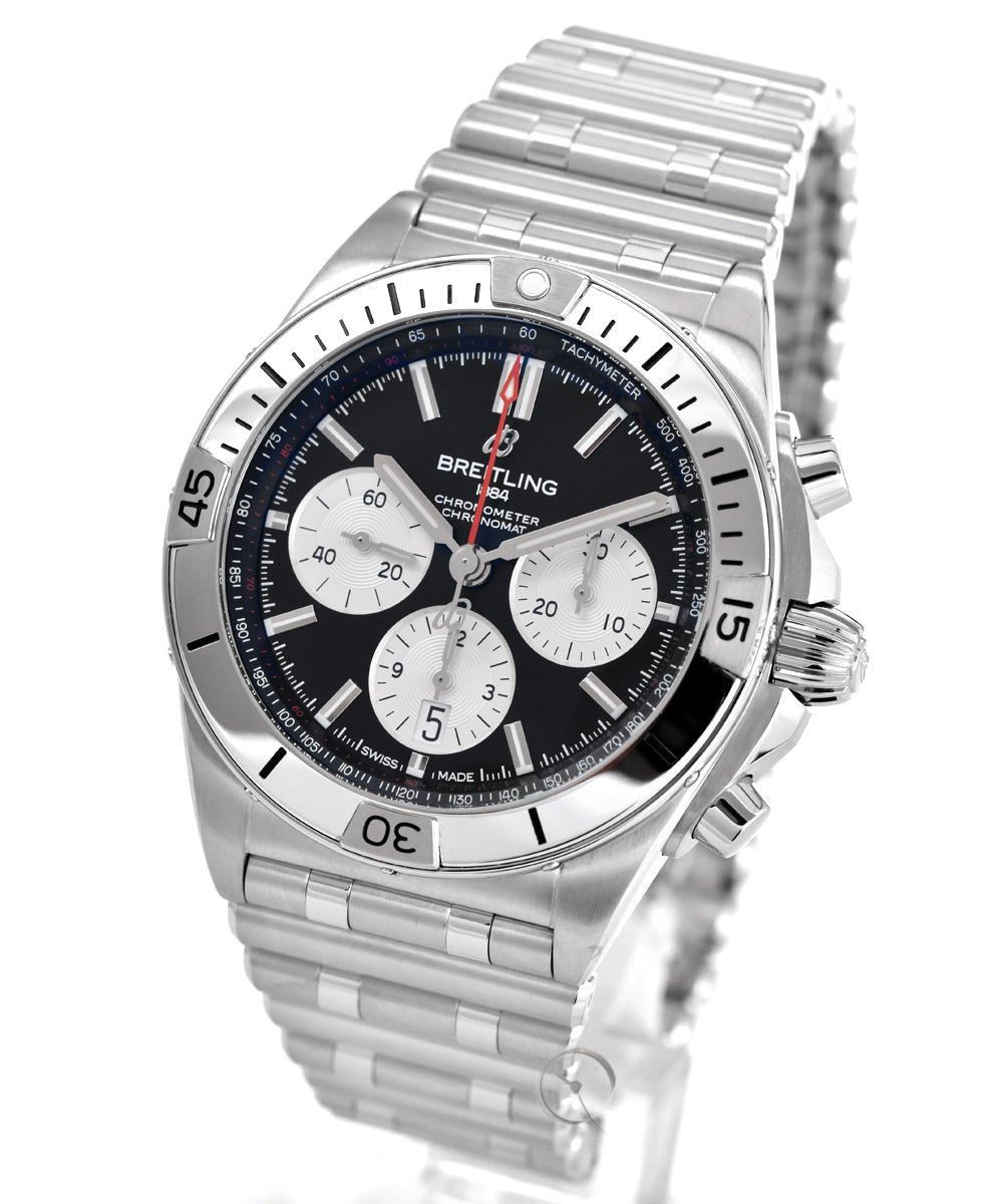 Breitling Chronomat B01 42mm Black Dial Silver Steel Strap Watch for Men - AB0134101B1A1 Watches Breitling   