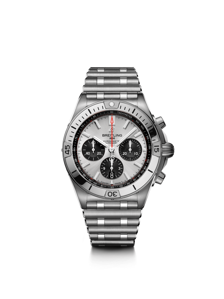 Breitling Chronomat B01 42mm Silver Dial Silver Steel Strap Watch for Men - AB0134101G1A1 Watches Breitling   