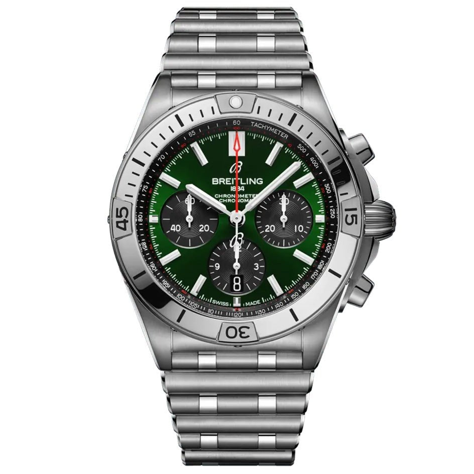 Breitling Chronomat B01 42mm Green Dial Silver Steel Strap Watch for Men - AB01343A1L1A1 Watches Breitling   