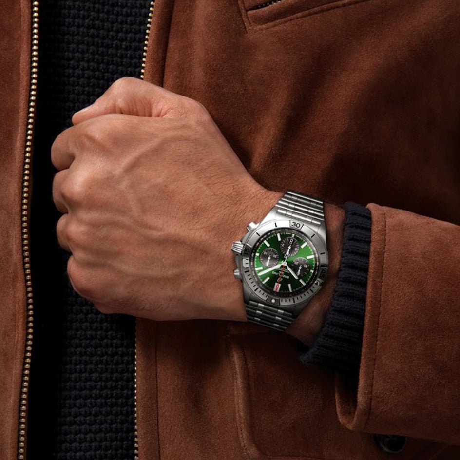 Breitling Chronomat B01 42mm Green Dial Silver Steel Strap Watch for Men - AB01343A1L1A1 Watches Breitling   