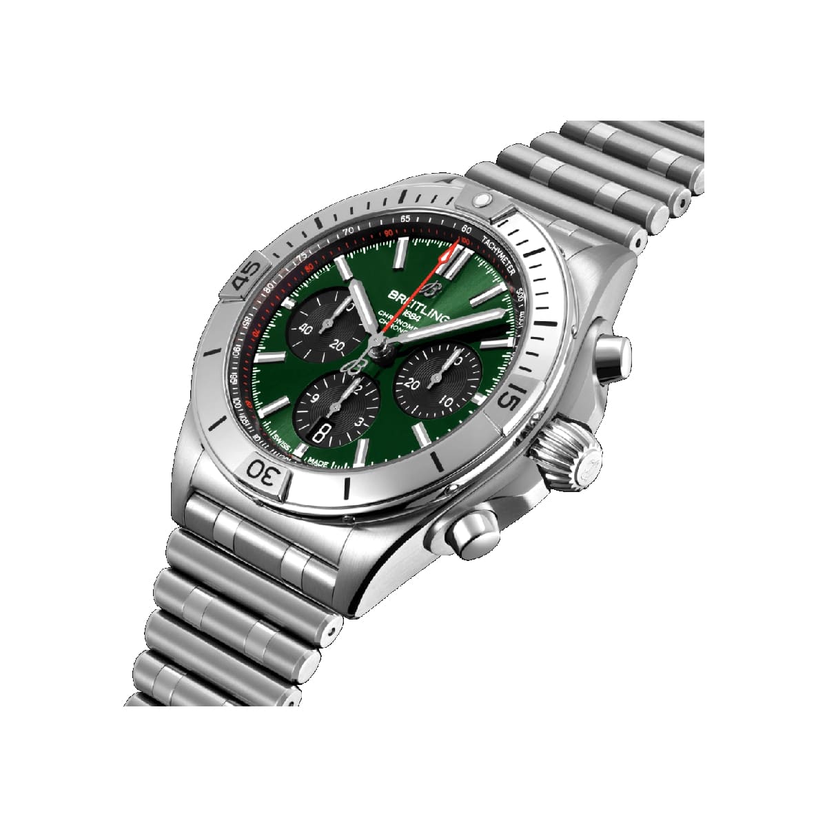 Breitling Chronomat B01 42mm Green Dial Silver Steel Strap Watch for Men - AB01343A1L1A1 Watches Breitling   