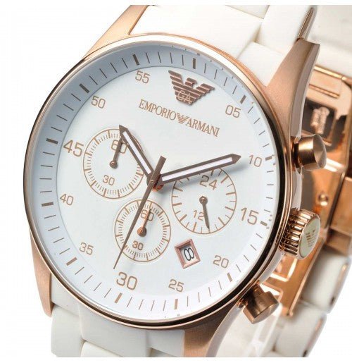 Emporio Armani Sportivo Silver Dial White Silicone Strap Watch For Women - AR5920 Watches Emporio Armani   