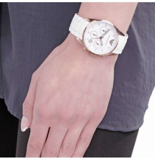 Emporio Armani Sportivo Silver Dial White Silicone Strap Watch For Women - AR5920 Watches Emporio Armani   