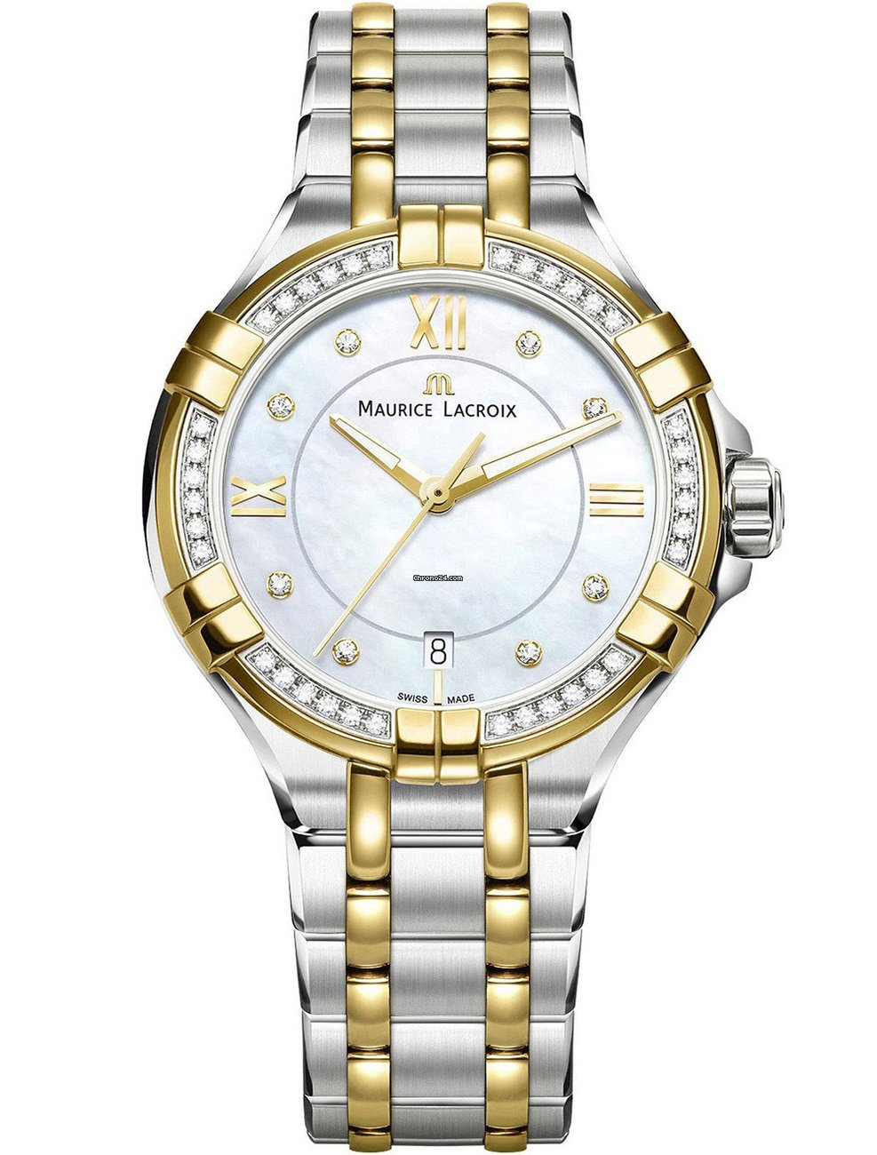 Maurice Lacroix Aikon Diamonds Mother of Pearl Dial Two Tone Steel Strap Watch for Women - A11006-DY503-171-1 Watches Maurice Lacroix   
